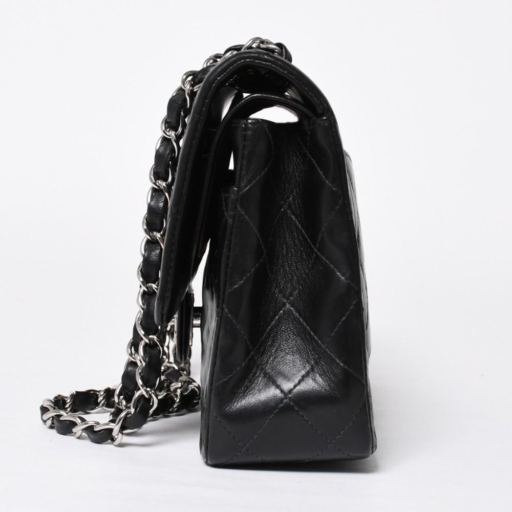 Chanel Quilted 25 Double Flap Chain Shoulder Bag CC Logo Lambskin Black Silver — view 4