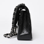 Chanel Quilted 25 Double Flap Chain Shoulder Bag CC Logo Lambskin Black Silver — view 4