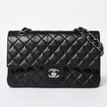 Chanel Quilted 25 Double Flap Chain Shoulder Bag CC Logo Lambskin Black Silver