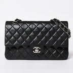 Chanel Quilted 25 Double Flap Chain Shoulder Bag CC Logo Lambskin Black Silver