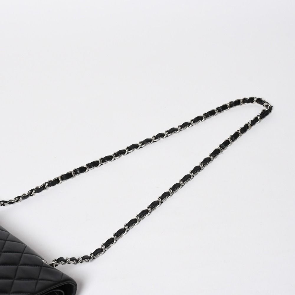 Chanel Quilted 25 Double Flap Chain Shoulder Bag CC Logo Lambskin Black Silver — view 6