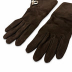 Hermes Shearling Lining Silk 100% Silver Glenan Leather Gloves Brown 7.5 — view 5