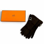 Hermes Shearling Lining Silk 100% Silver Glenan Leather Gloves Brown 7.5 — view 2
