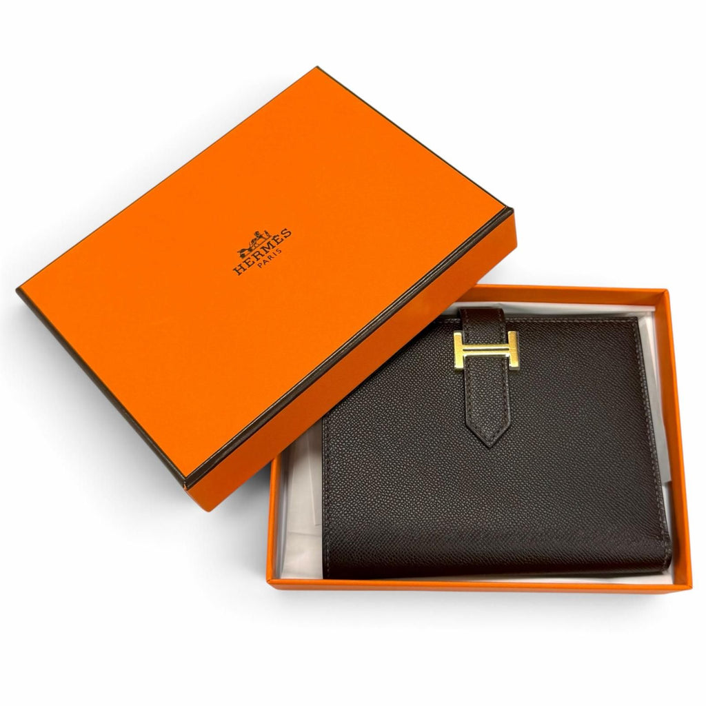 Hermes Bearn Compact Veau Madame Gold Bifold Wallet — view 2