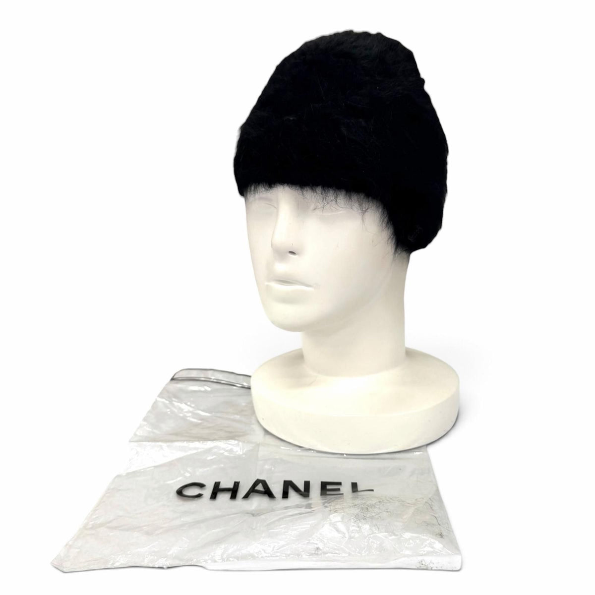 Chanel Vintage 02A Angora Rhinestone CC Logo Knit Cap 2 Hat — view 2
