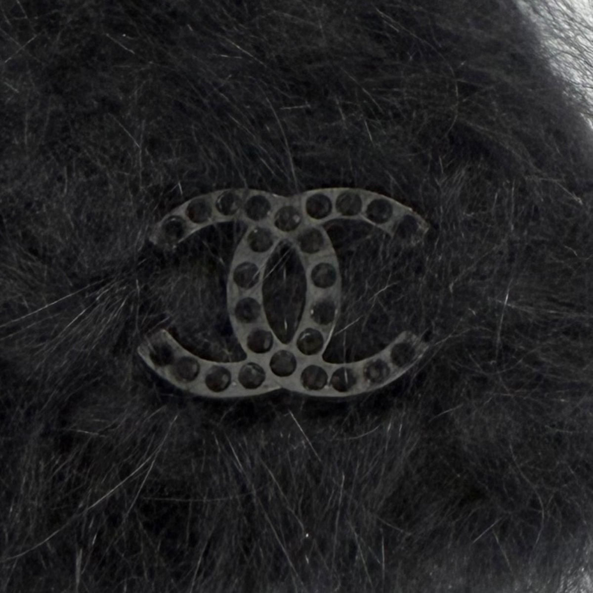 Chanel Vintage 02A Angora Rhinestone CC Logo Knit Cap 2 Hat — view 7