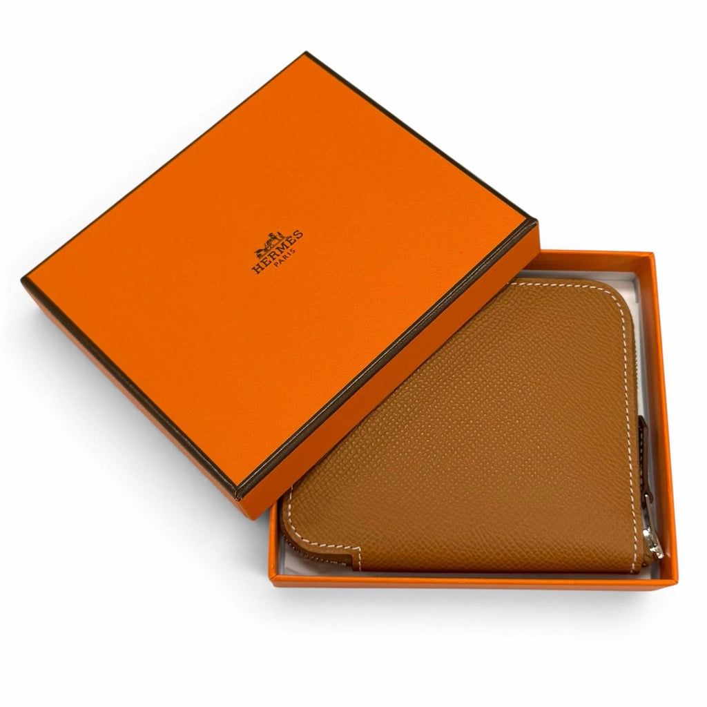 Hermes Azap Compact Silk'in Gold Veau Epsom Silver Zip Around Coin Purse — view 2