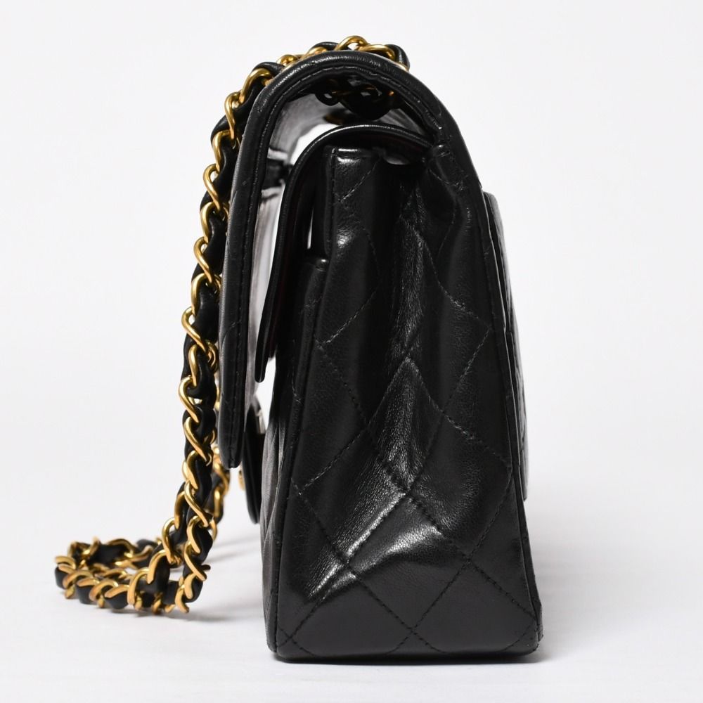 Chanel Quilted 25 Double Flap Chain Shoulder Bag Lambskin CC Logo Black Gold — view 4