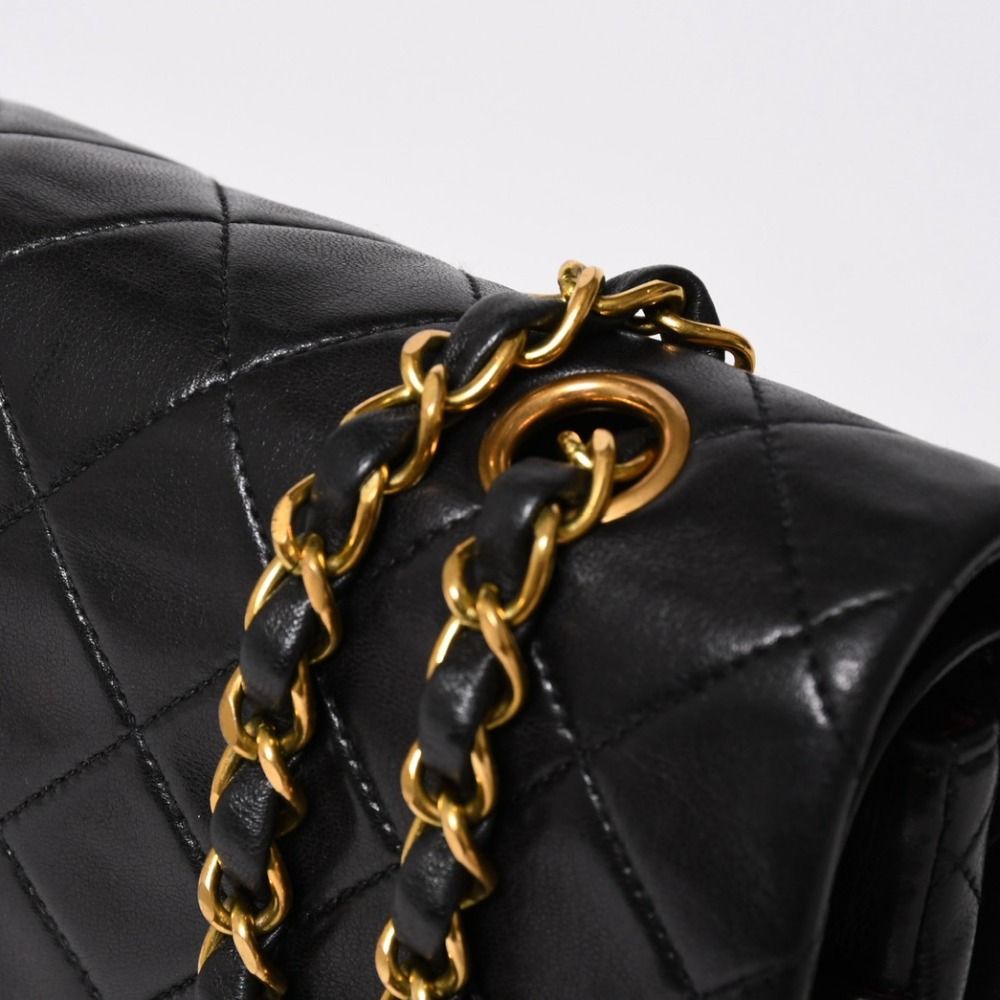 Chanel Quilted 25 Double Flap Chain Shoulder Bag Lambskin CC Logo Black Gold — view 5