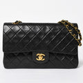 Chanel Quilted 25 Double Flap Chain Shoulder Bag Lambskin CC Logo Black Gold