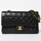 Chanel Quilted 25 Double Flap Chain Shoulder Bag Lambskin CC Logo Black Gold