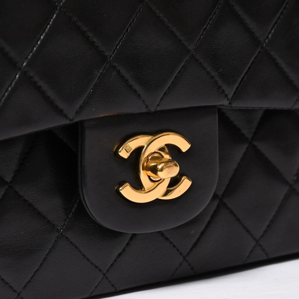 Chanel Quilted 25 Double Flap Chain Shoulder Bag Lambskin CC Logo Black Gold — view 6