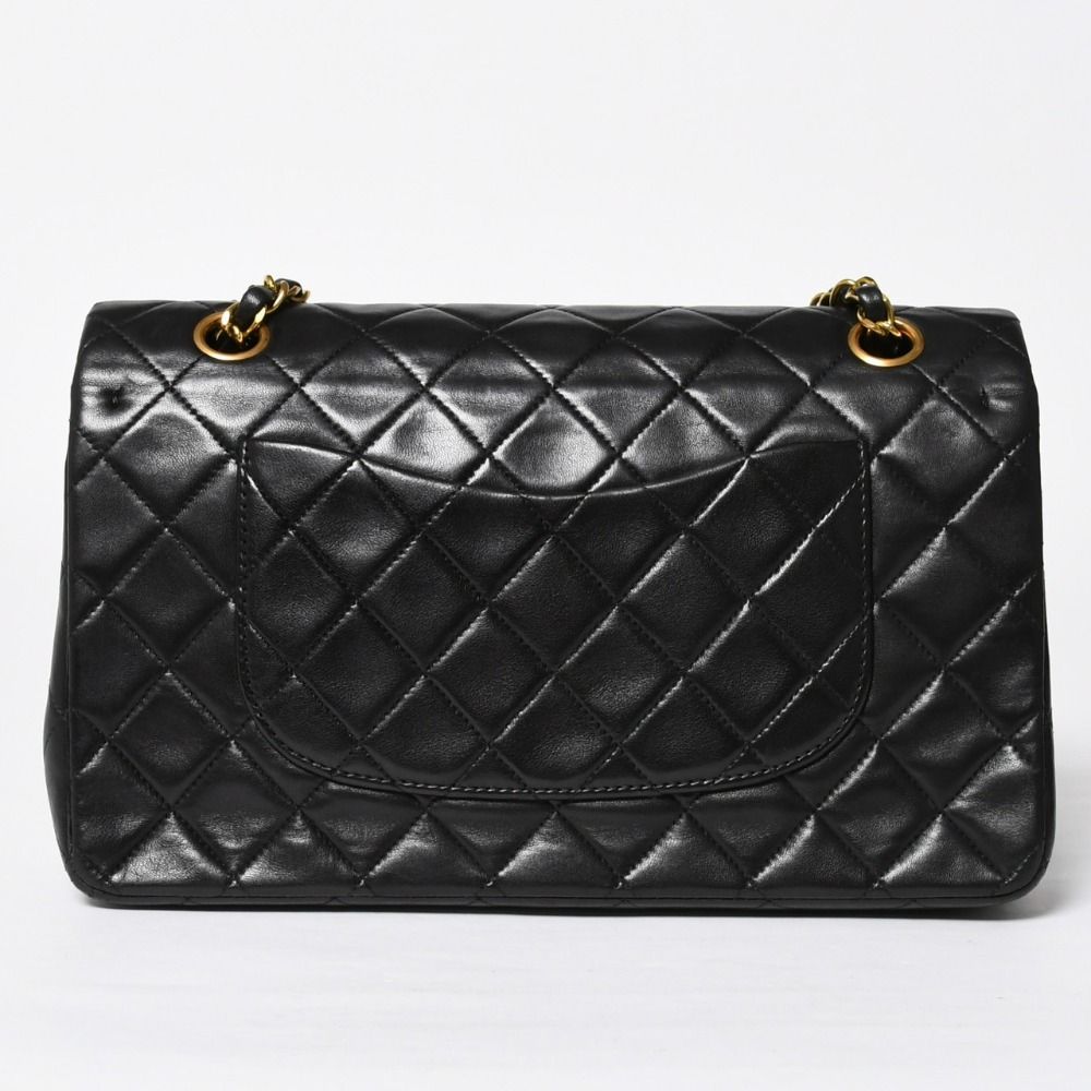 Chanel Quilted 25 Double Flap Chain Shoulder Bag Lambskin CC Logo Black Gold — view 2
