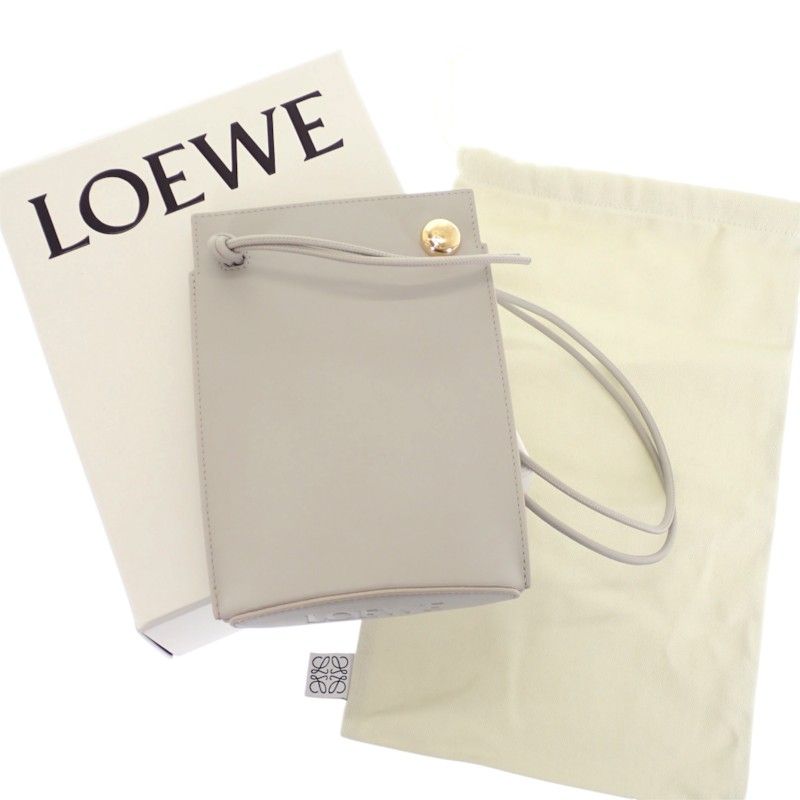 Loewe Pebble Dice Pocket Shoulder Bag Phone Pouch Calfskin Gray Gold Genus