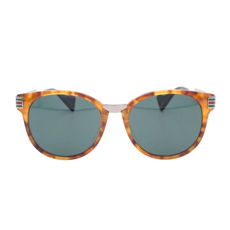 Gucci Web Stripe Sunglasses Ruthenium Brown Sherry Line Round Shape Eyewear — view 2
