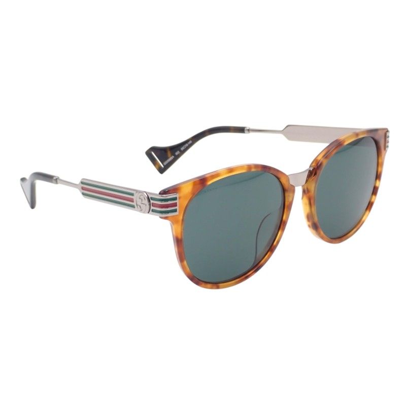 Gucci Web Stripe Sunglasses Ruthenium Brown Sherry Line Round Shape Eyewear — view 4