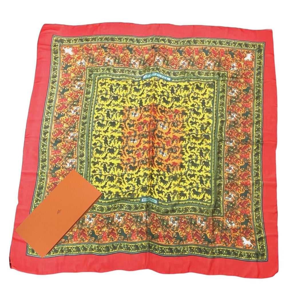 Hermes Scarf Silk Large Indian Hunting Red