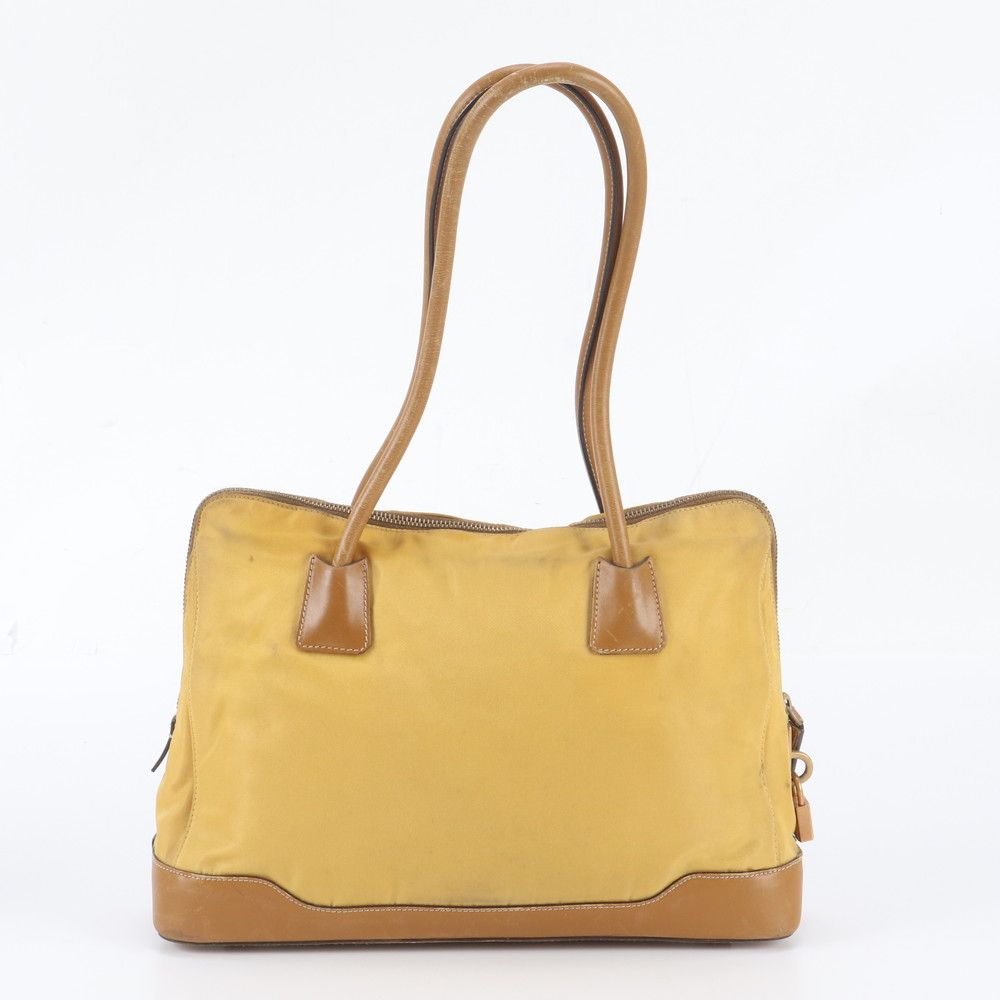 Prada Vintage Tessuto Nylon Triangle Logo Leather Tote Bag — view 3