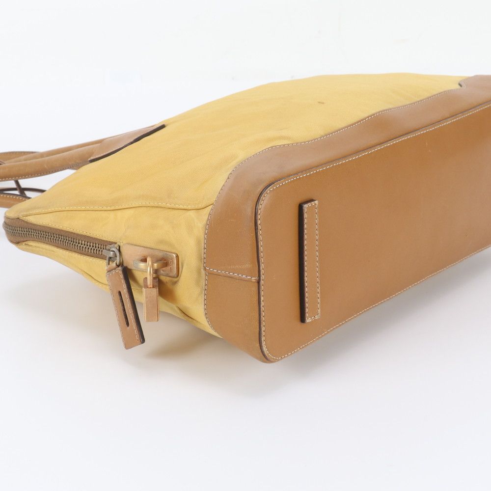 Prada Vintage Tessuto Nylon Triangle Logo Leather Tote Bag — view 5