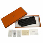 Hermes Bastille Agneau Glace H Logo Embroidery Leather Globe Gloves Black 6.5 — view 2