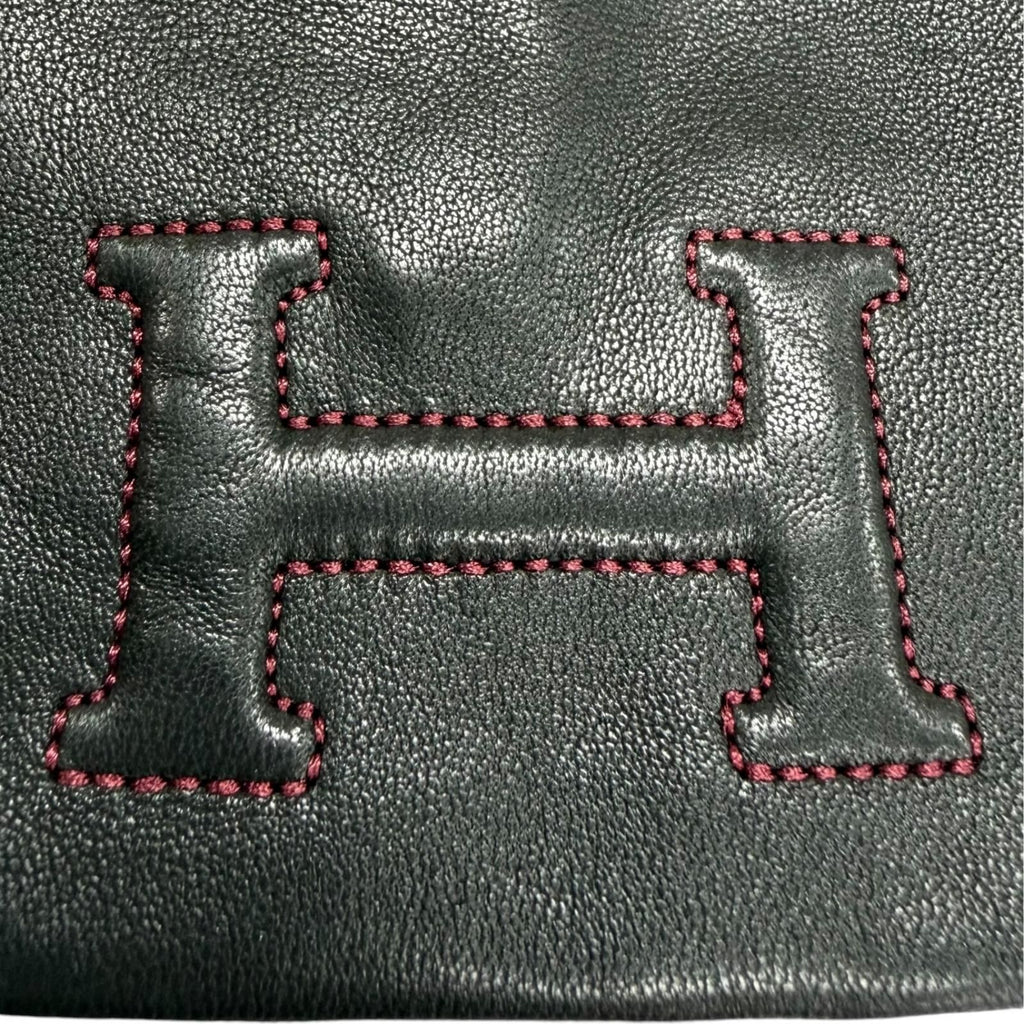 Hermes Bastille Agneau Glace H Logo Embroidery Leather Globe Gloves Black 6.5 — view 7