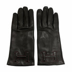 Hermes Bastille Agneau Glace H Logo Embroidery Leather Globe Gloves Black 6.5 — view 3