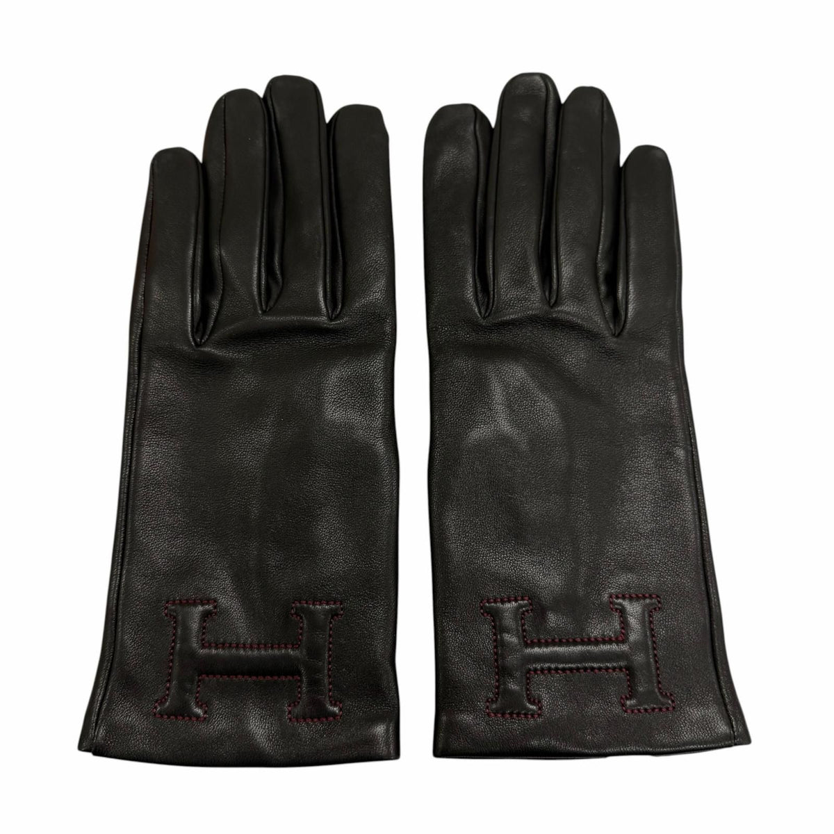 Hermes Bastille Agneau Glace H Logo Embroidery Leather Globe Gloves Black 6.5 — view 3
