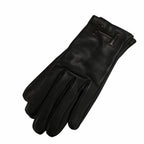 Hermes Bastille Agneau Glace H Logo Embroidery Leather Globe Gloves Black 6.5