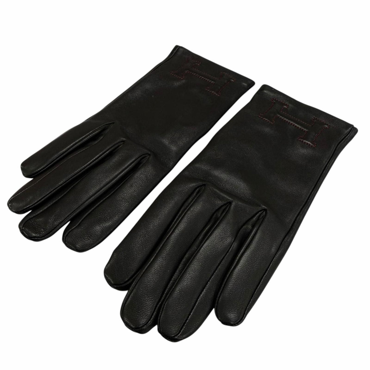 Hermes Bastille Agneau Glace H Logo Embroidery Leather Globe Gloves Black 6.5 — view 5