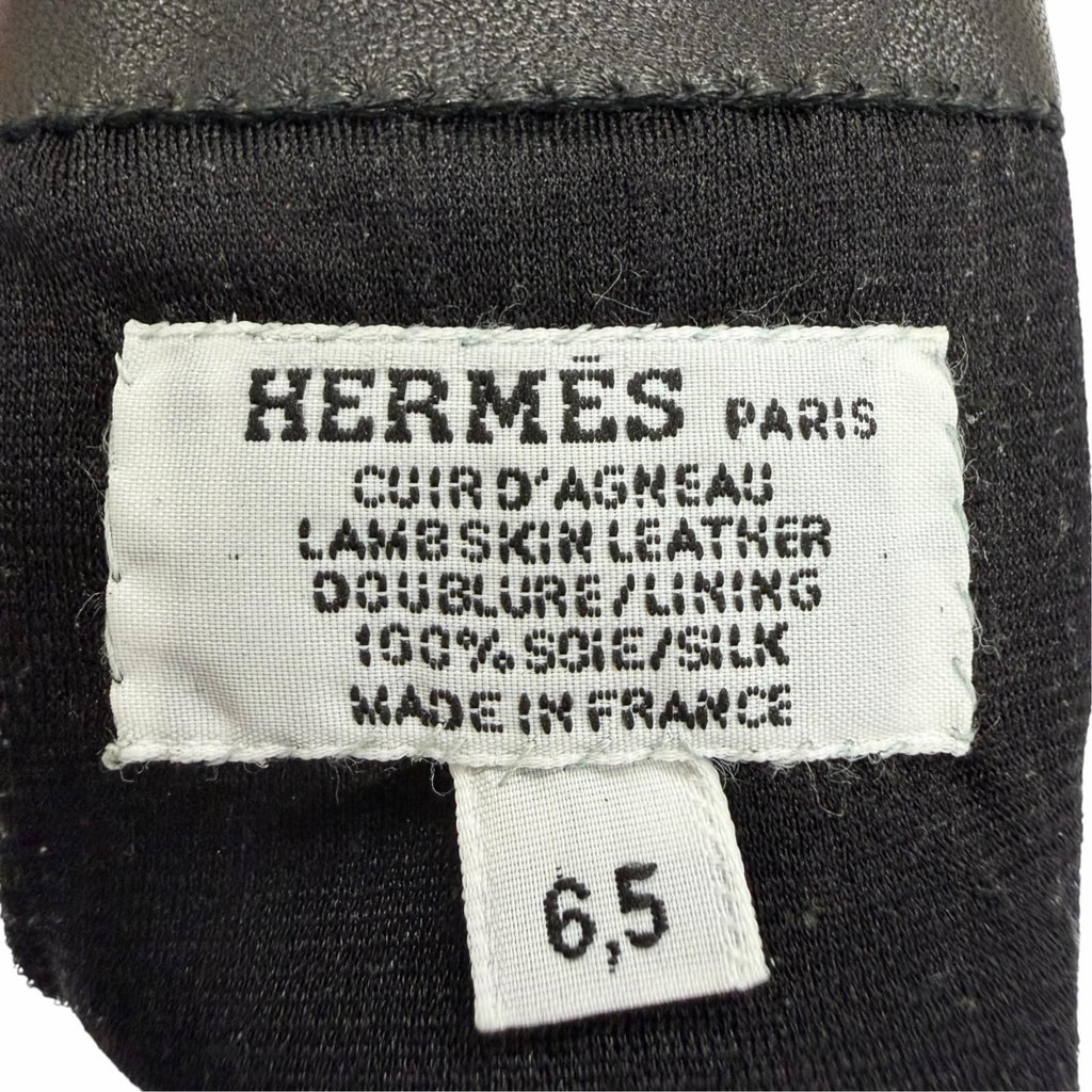 Hermes Bastille Agneau Glace H Logo Embroidery Leather Globe Gloves Black 6.5 — view 8