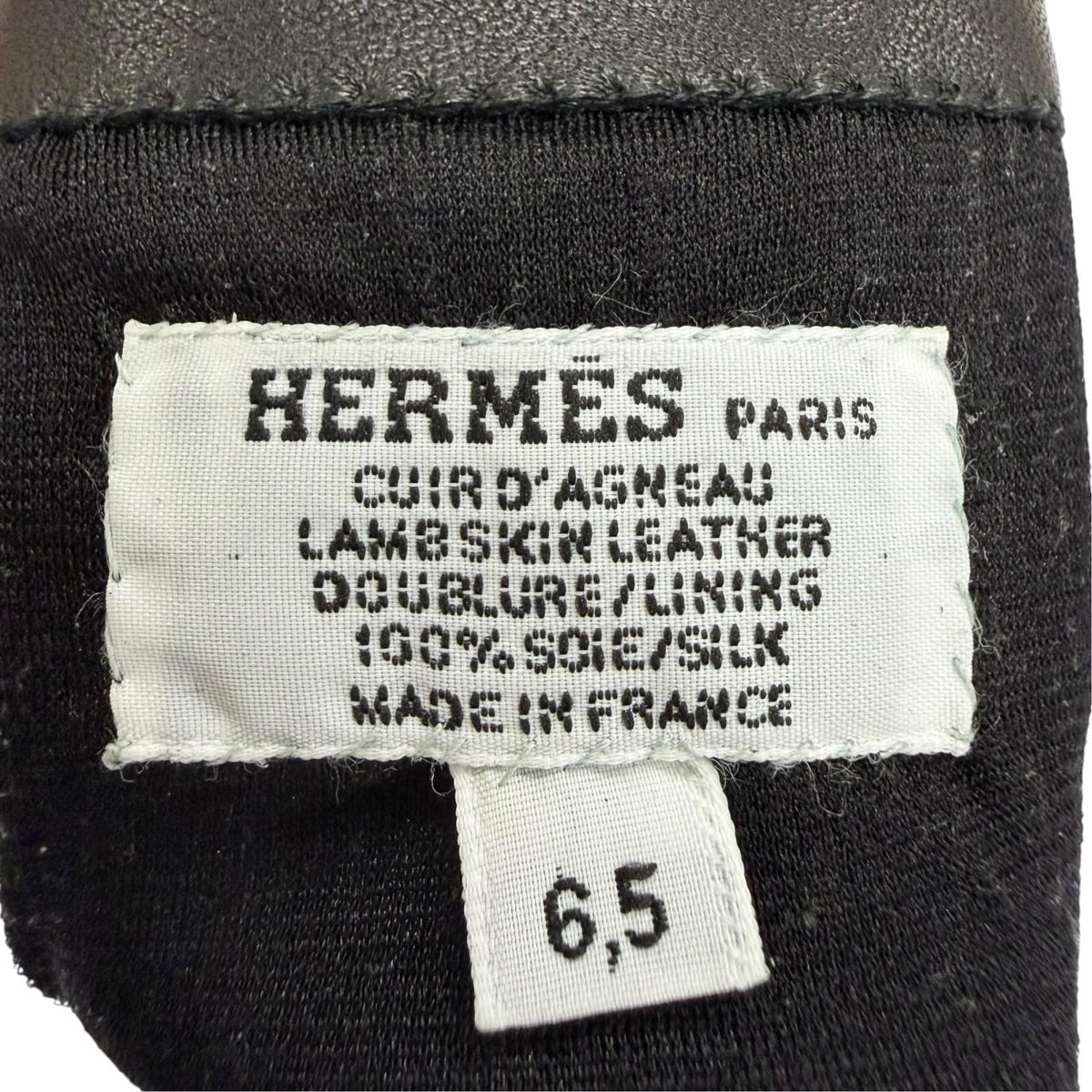 Hermes Bastille Agneau Glace H Logo Embroidery Leather Globe Gloves Black 6.5 — view 8