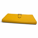 Hermes Bearn Soufflet Chevre Silver H Logo Wallet Yellow — view 4