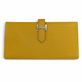 Hermes Bearn Soufflet Chevre Silver H Logo Wallet Yellow