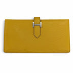 Hermes Bearn Soufflet Chevre Silver H Logo Wallet Yellow