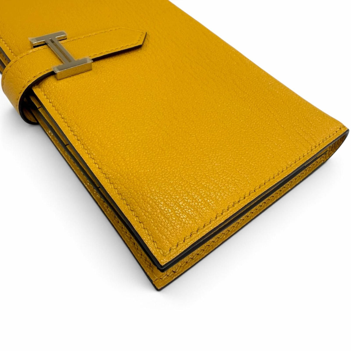 Hermes Bearn Soufflet Chevre Silver H Logo Wallet Yellow — view 6