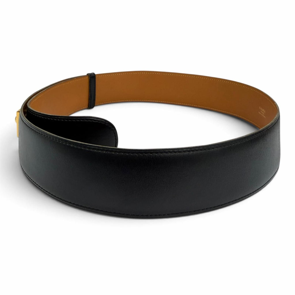 Hermes Vintage Leather Gold Buckle Belt Black 75 — view 2