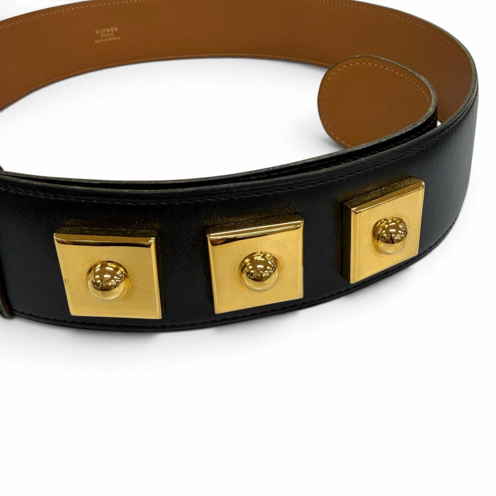 Hermes Vintage Leather Gold Buckle Belt Black 75 — view 4