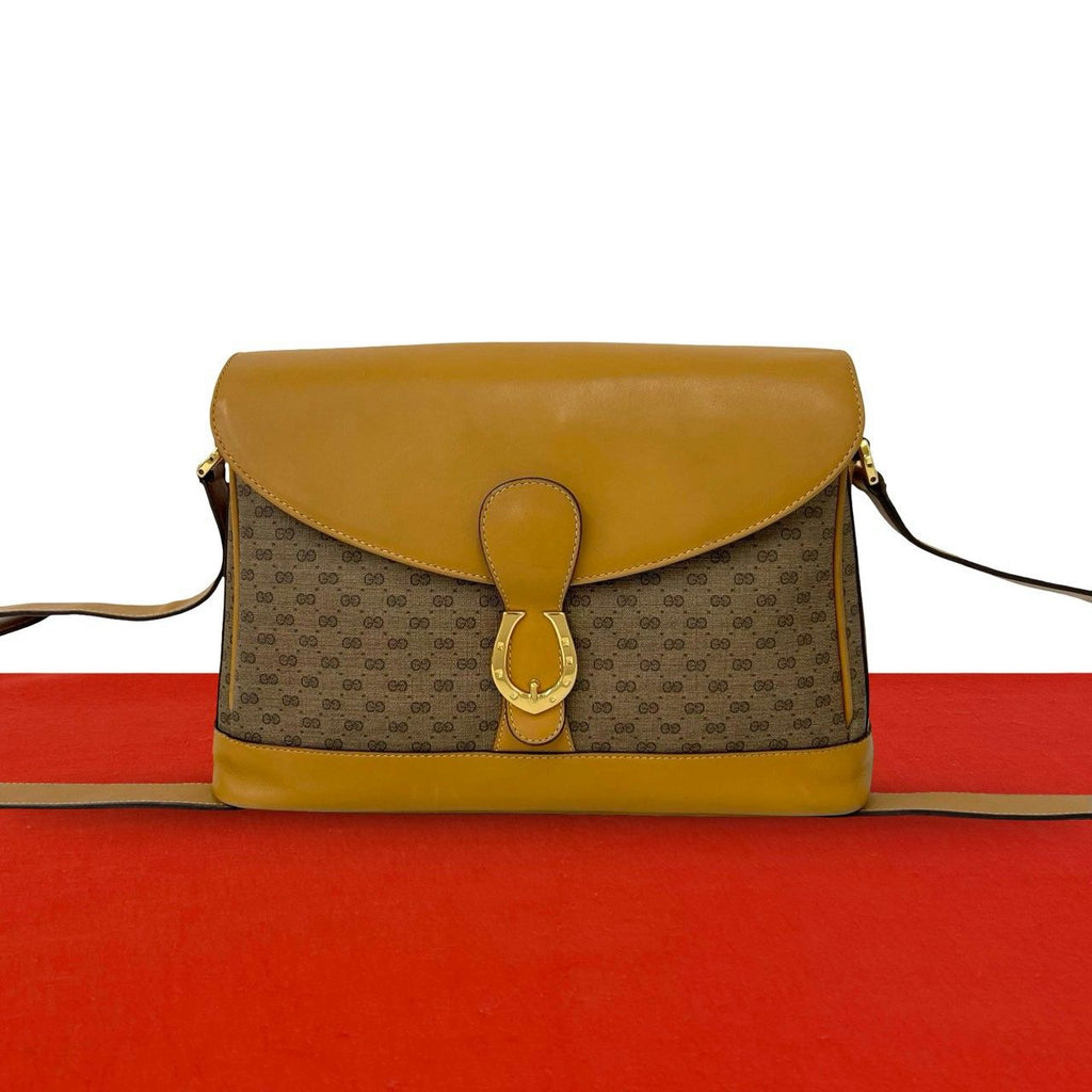 Gucci Vintage Micro GG Pattern Leather Shoulder Bag Cross Brown