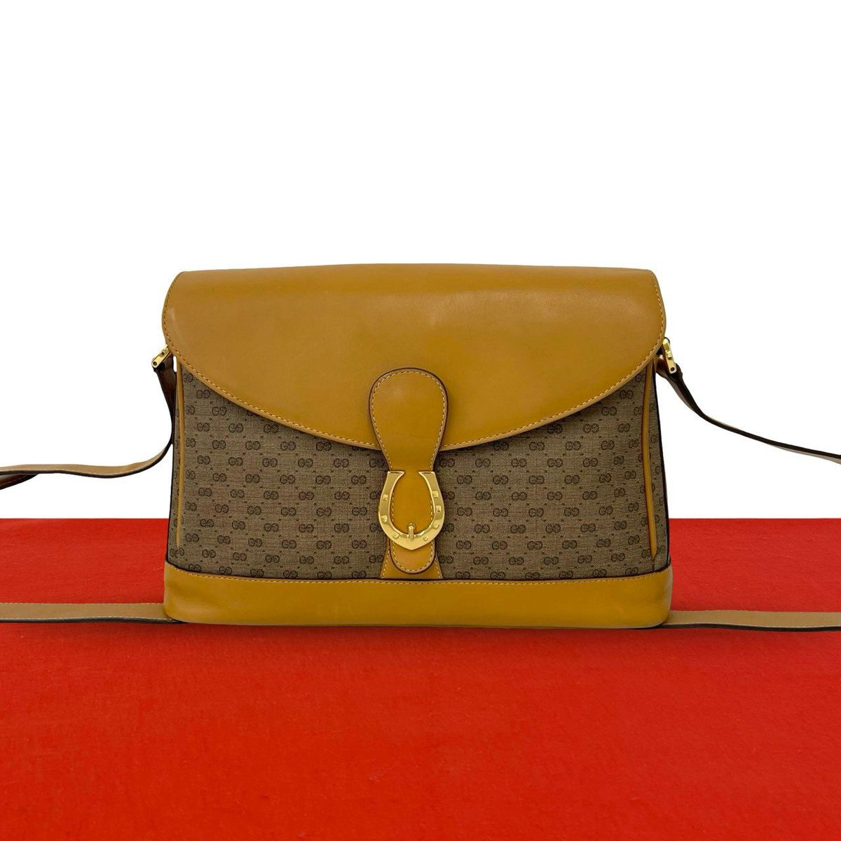 Gucci Vintage Micro GG Pattern Leather Shoulder Bag Cross Brown