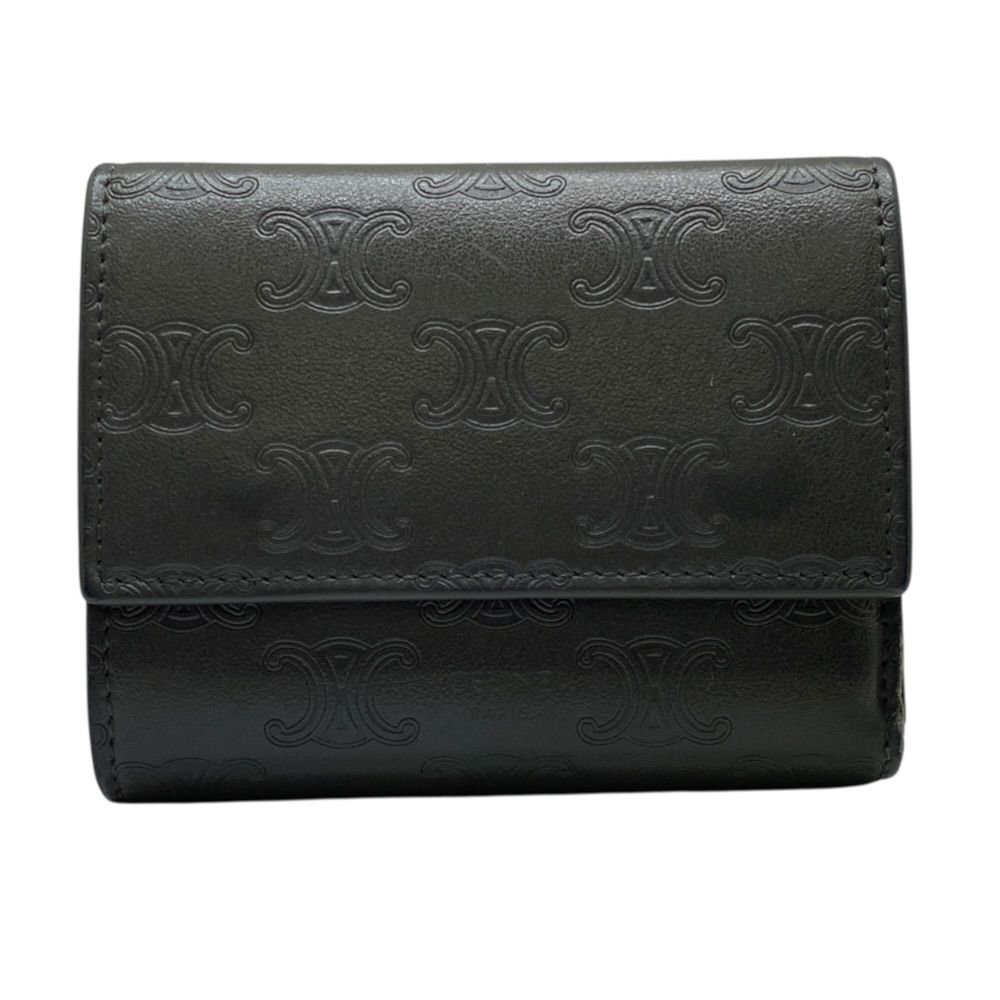 Celine Triomphe Trifold Wallet Compact Embossed Leather Gray