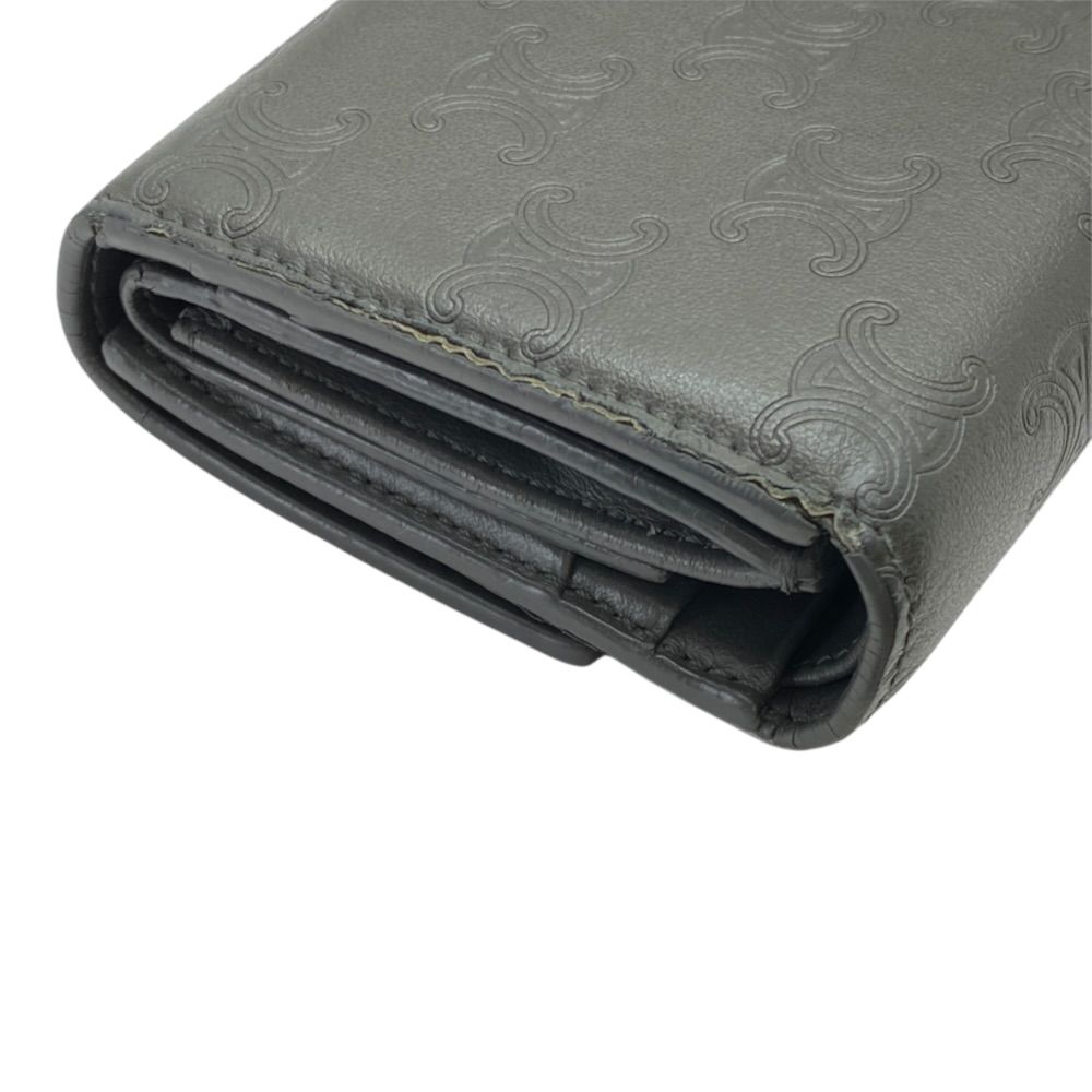 Celine Triomphe Trifold Wallet Compact Embossed Leather Gray — view 4
