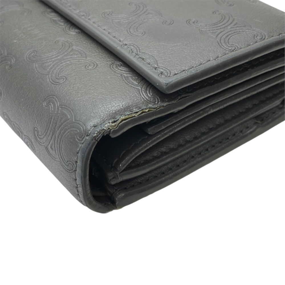 Celine Triomphe Trifold Wallet Compact Embossed Leather Gray — view 3