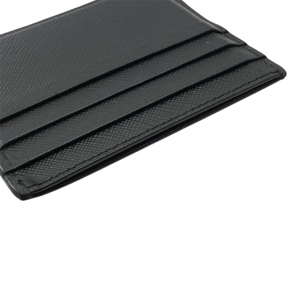 Prada Saffiano Card Case Triangle Logo Leather Black Silver — view 4