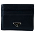 Prada Saffiano Card Case Triangle Logo Leather Black Silver