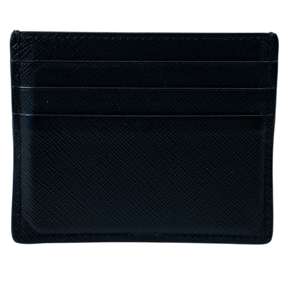 Prada Saffiano Card Case Triangle Logo Leather Black Silver — view 2