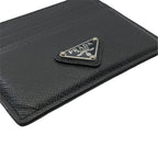 Prada Saffiano Card Case Triangle Logo Leather Black Silver — view 3