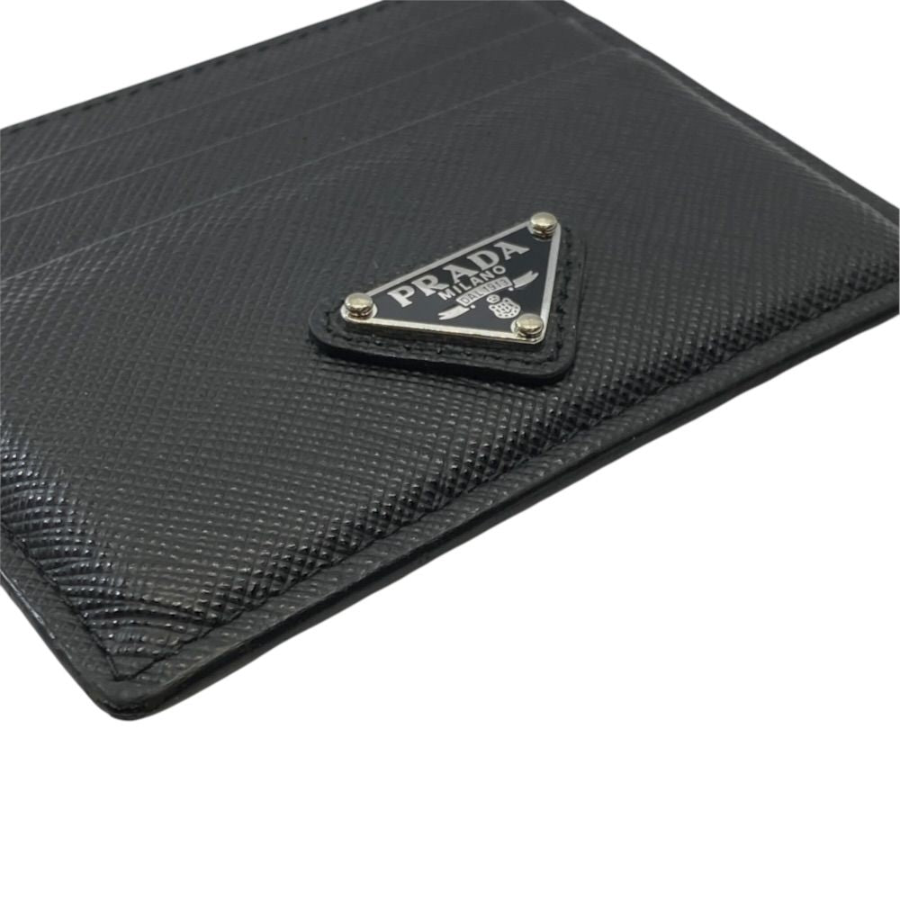 Prada Saffiano Card Case Triangle Logo Leather Black Silver — view 3