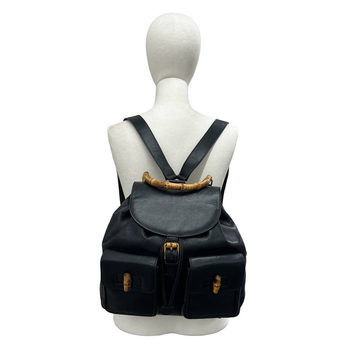 Gucci Vintage Bamboo Leather Backpack Black — view 2
