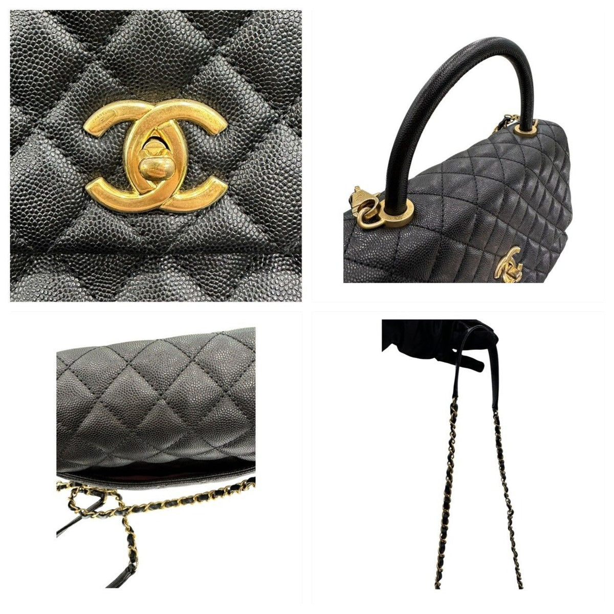 Chanel Caviar Leather Coco Handle Black Shoulder Bag — view 7