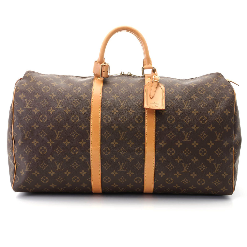 Louis Vuitton Keepall 55 Monogram Boston Bag Canvas Brown Stamp